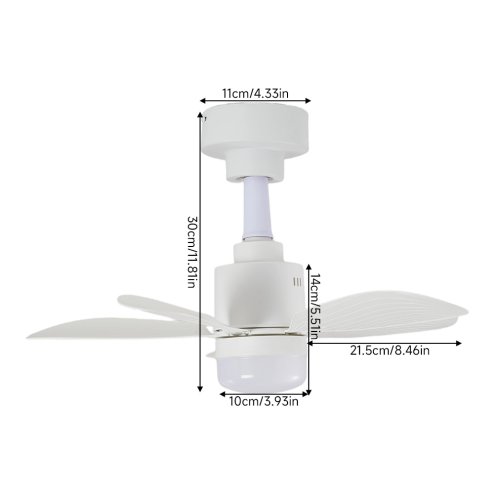 Living and Home Small All White 5 ABS Blades Ceiling Fan Light, Dimmable LED Fan Lamp with Remote & APP Control, 4 Speed Adjustable Mini Fan Light Fixture