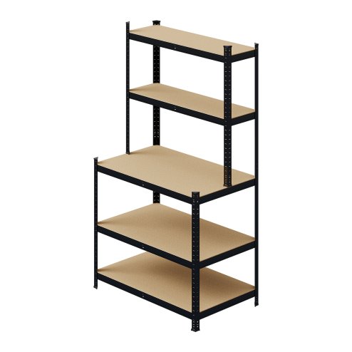Living and Home 5-Tier Black Galvanized Steel Storage Shelving Unit, Adjustable Heavy Duty Garage Rack with 33mm Boards, 175KG Per Layer Load Capacity