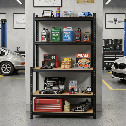 Living and Home 5-Tier Black Galvanized Steel Storage Shelving Unit, Adjustable Heavy Duty Garage Rack with 33mm Boards, 175KG Per Layer Load Capacity