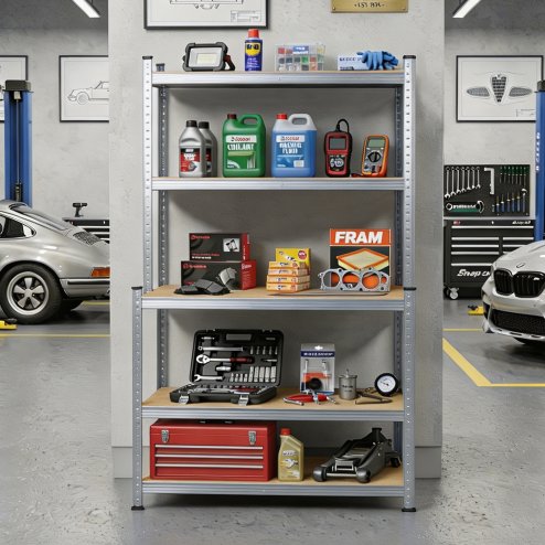 Living and Home 5-Tier Silver Galvanized Steel Storage Shelving Unit, Adjustable Heavy Duty Garage Rack with 33mm Boards, 175KG Per Layer Load Capacity