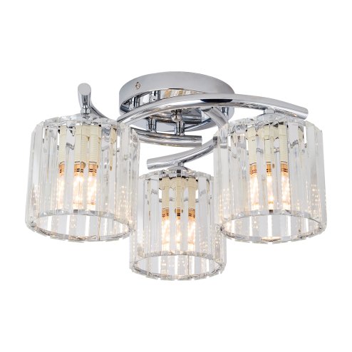 Living and Home 3-Light Silvery Flush Mount Ceiling Light, Metal Frame Vertical Crystal Glass Shade Ceiling Lamp, E27 Socket Ceiling Fixture (Bulbs Not Included) Image