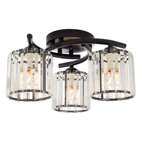 Living and Home 3-Light Black Flush Mount Ceiling Light, Metal Frame Vertical Crystal Glass Shade Ceiling Lamp, E27 Socket Ceiling Fixture (Bulbs Not Included) Image