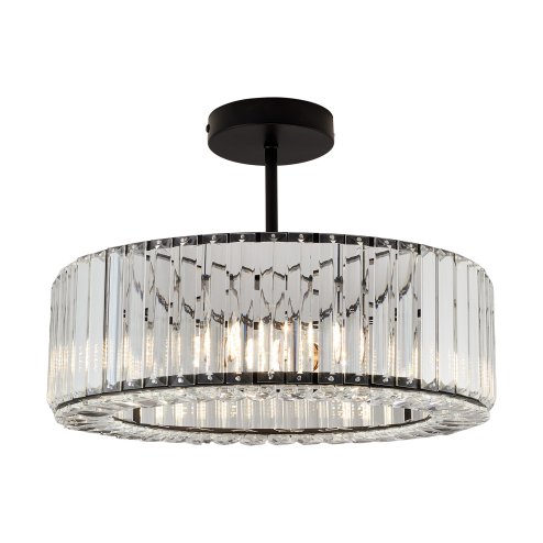 Living and Home 35cm Round Black 3-Light Crystal Flush Mount Ceiling Light, Metal Frame Vertical Crystal Ceiling Lamp with E27 Sockets, Max 40W Per Bulb, Bulbs Not Included Image