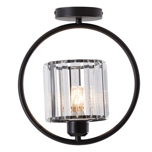 Living and Home Black Round Ring Semi Flush Mount Ceiling Light, Vertical Crystal Shade E27 Single Bulb Hallway Ceiling Lamp (Bulbs Not Included)