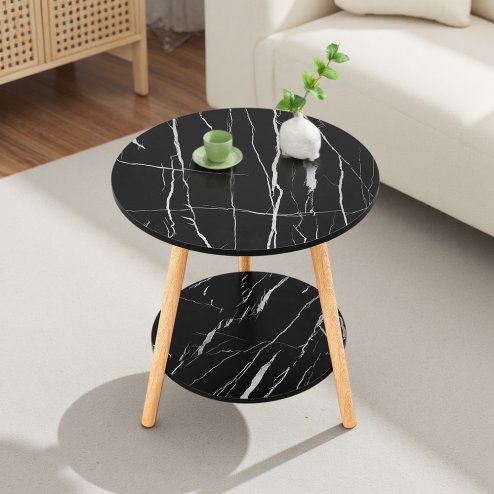 Living and Home 50cm Black Double-Tier Round Wooden Side Table Image