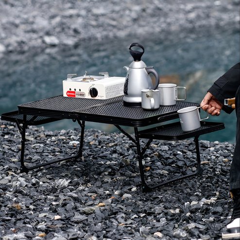 Living and Home Black Outdoor Portable Folding Camping Table, 63cm (W) x 41cm (D) x 28cm (H)