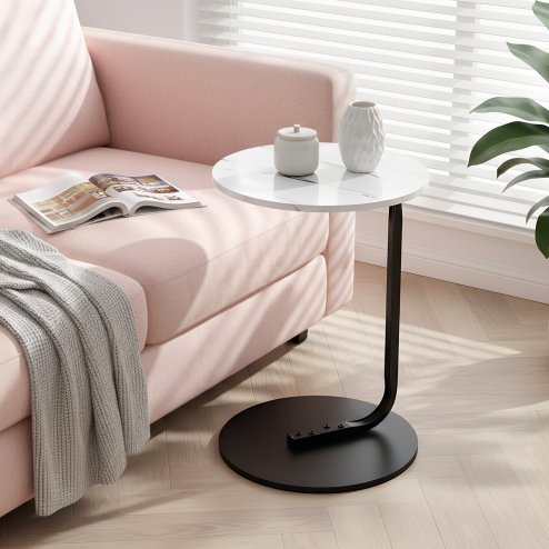 39cm Dia C-Shaped Side Table, White Marble Image