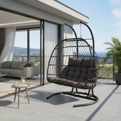Living and Home 2-Seater Swing Hanging Egg Chair with Metal Stand