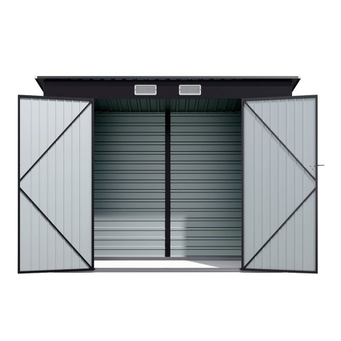 Living and Home 4x8ft Outdoor Storage Shed, Galvanized Steel Garden Shed Lockable with Double Doors & 2 Vents