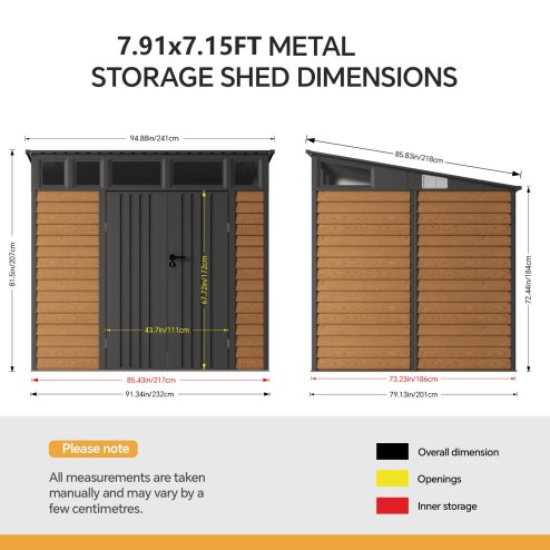 Living and Home 7.91 x 7.15FT Yellow Wood Grain Metal Garden Storage Shed w/ Double Lockable Doors & Acrylic Windows