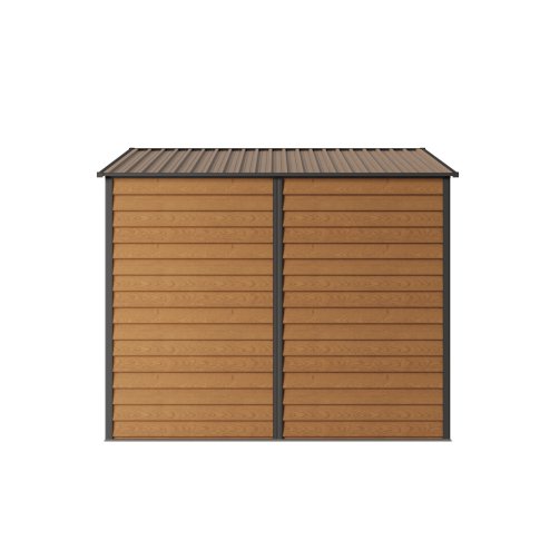 Living and Home 7.91 x 7.15FT Yellow Wood Grain Metal Garden Storage Shed w/ Double Lockable Doors & Acrylic Windows