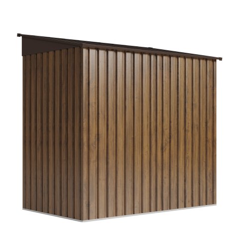 Living and Home 6.36 x 3.97FT Pent Roof Metal Garden Storage Shed with Lockable Sliding Doors, Brown Wood Grain