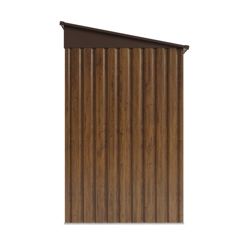 Living and Home 6.36 x 3.97FT Pent Roof Metal Garden Storage Shed with Lockable Sliding Doors, Brown Wood Grain