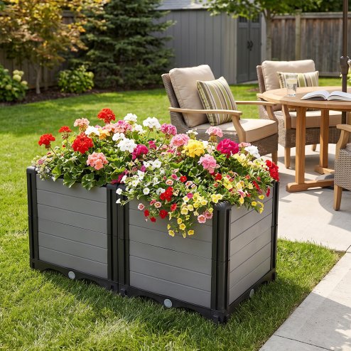 60cm W Rectangular Plastic Raised Garden Bed Planter Box with Water Reservoir