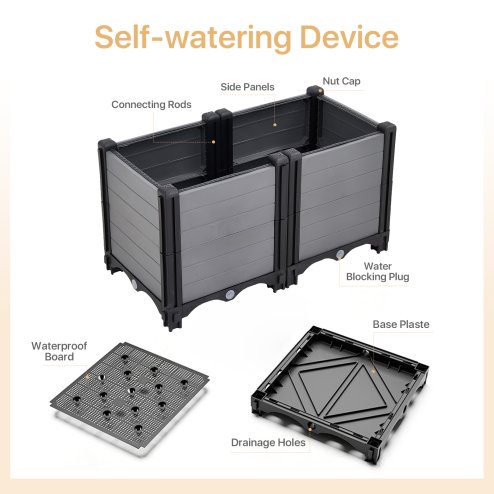 60cm W Rectangular Plastic Raised Garden Bed Planter Box with Water Reservoir