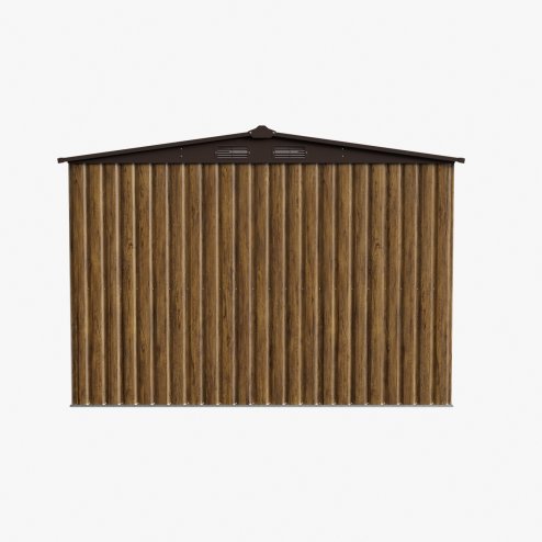 Living and Home 8.46 x 6.79FT Apex Roof Metal Garden Storage Shed with Lockable Sliding Doors, Brown Wood Grain