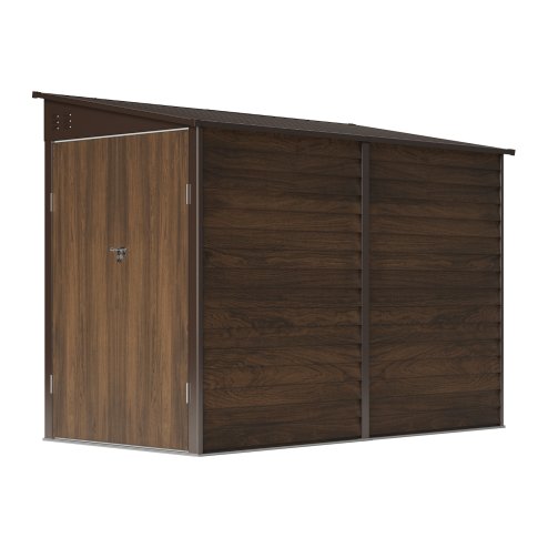 Living and Home 4.71 x 8.86FT Metal Pent Roof Garden Storage Shed, Brown Wood Grain