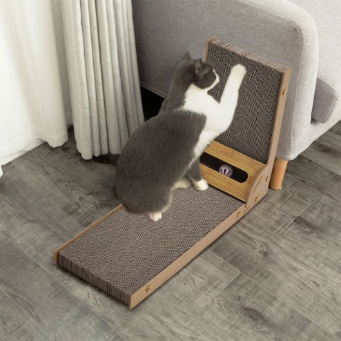 Corrugated L-shaped Cat Scratcher with Toys