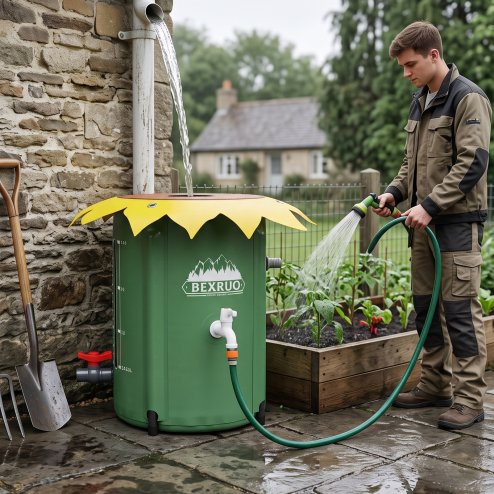 50L Collapsible Rain Barrel with Spigot & Overflow