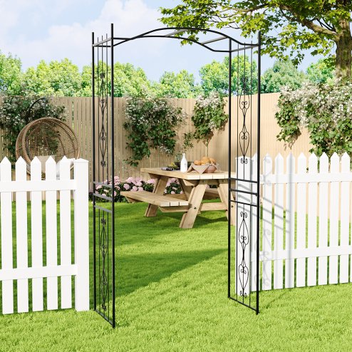 Black Garden Metal Arch, 110cm W x 45cm D x 230cm H