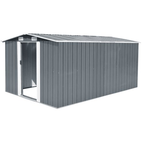  10.6 x 12.7 FT Metal Apex Roof Garden Shed Outdoor Storage House Double Door with Foundation Base, Charcoal Black