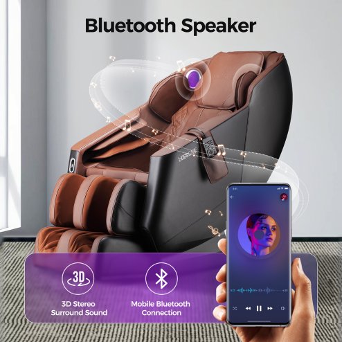 Living and Home Zero Gravity Full Body Massage Chair, PU Leather Electric Recliner with Back Heating, Bluetooth Speaker, Foot Rollers, Airbag Massage, USB Charging & Handheld Remote