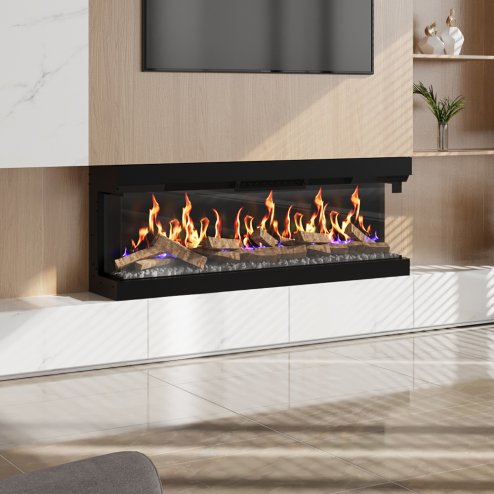 60inch 3-Sided Built-in Smart Electric Fireplace with Crackling Sound