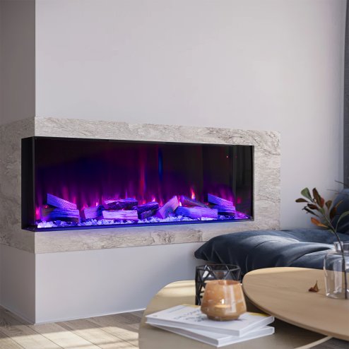 60inch 3-Sided Built-in Smart Electric Fireplace with Crackling Sound