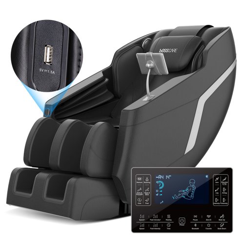 Living and Home Zero Gravity Full Body Massage Chair, PU Leather Electric Recliner with Touch Screen Control, Back Heating, Bluetooth Speaker, Full Body Airbag Massage, Foot Rollers and USB Charging