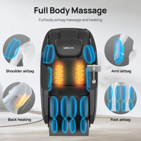 Living and Home Zero Gravity Full Body Massage Chair, PU Leather Electric Recliner with Touch Screen Control, Back Heating, Bluetooth Speaker, Full Body Airbag Massage, Foot Rollers and USB Charging