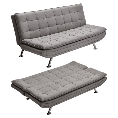 Living and Home Dark Grey Linen Convertible Sofa Bed, 3 Position Adjustable Futon Sofa with Metal Legs for Guest Room