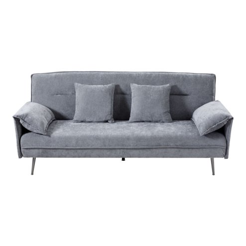 Living and Home Grey Fabric 3-Seater Convertible Sofa Bed, Modern Sleeper Sofa with Metal Legs and 2 Throw Pillows