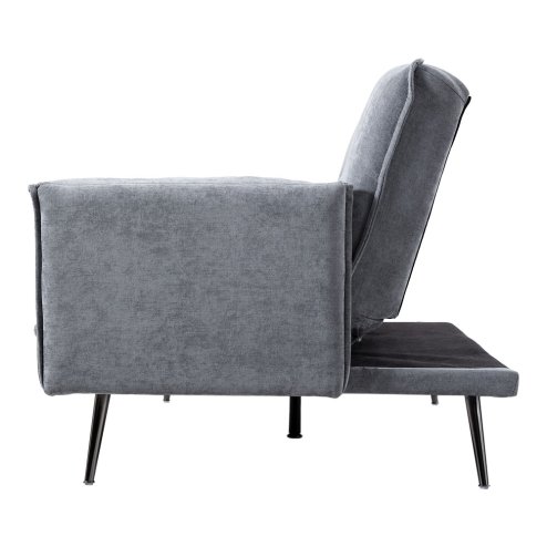 Living and Home Grey Fabric 3-Seater Convertible Sofa Bed, Modern Sleeper Sofa with Metal Legs and 2 Throw Pillows