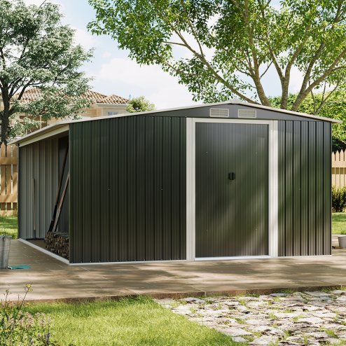  10.83ft x 8ft Garden Metal Storage Shed with Log Storage