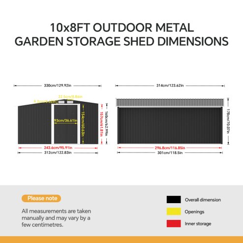  10.83ft x 8ft Garden Metal Storage Shed with Log Storage