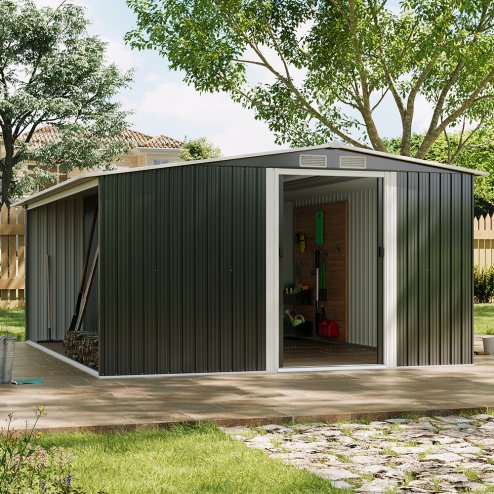  10.83ft x 8ft Garden Metal Storage Shed with Log Storage