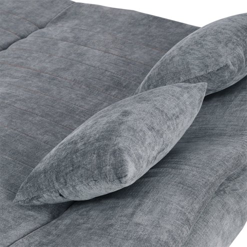 Living and Home Grey Linen Convertible Sofa Bed, Curved Shell Shaped Sleeper Sofa with Metal Legs and 2 Throw Pillows
