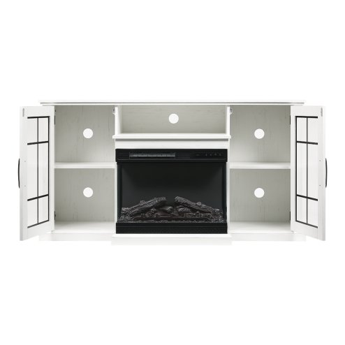 3-Sided Electric Fireplace TV Stand with Glass Door Closed Storage