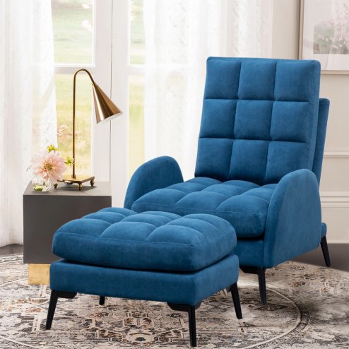 Leisure Recliner Armchair and Ottoman Set with Footstool Metal Legs