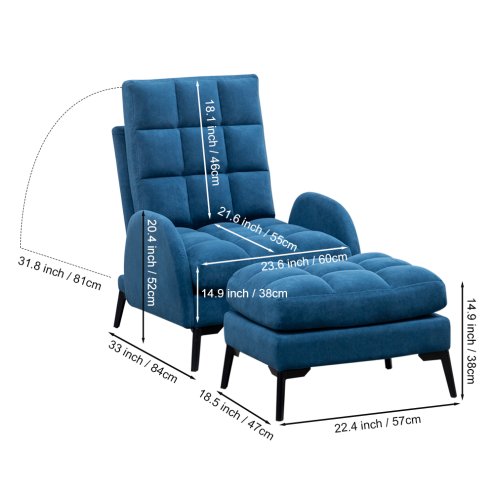 Leisure Recliner Armchair and Ottoman Set with Footstool Metal Legs