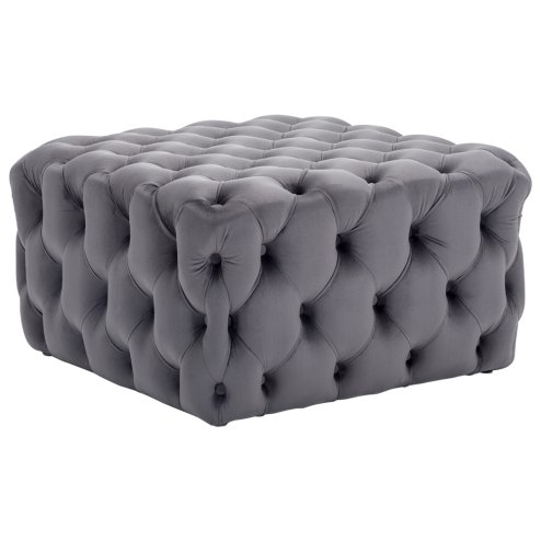 70cm W Square Velvet Upholstered Buttoned Footstool, Grey