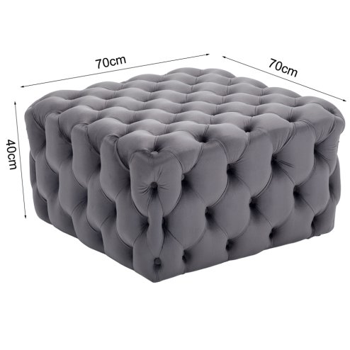 70cm W Square Velvet Upholstered Buttoned Footstool, Grey