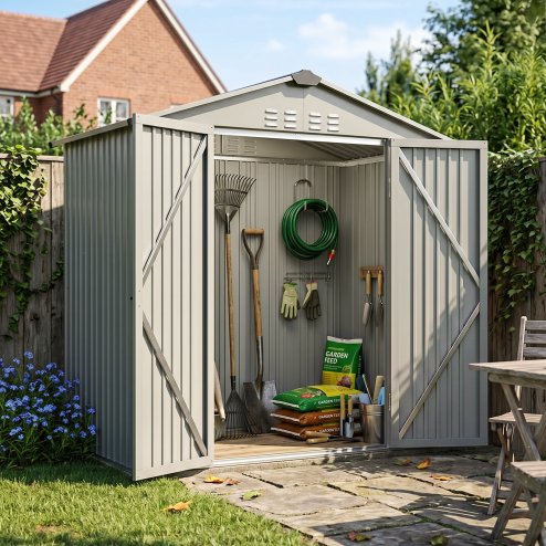 Living and Home 6.56 x4.07FT Grey Aluminium Color Metal Storage Shed, Apex Roof with Lockable Hinged Doors & Vents