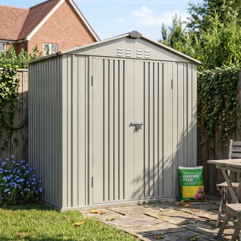 Living and Home 6.56 x4.07FT Grey Aluminium Color Metal Storage Shed, Apex Roof with Lockable Hinged Doors & Vents