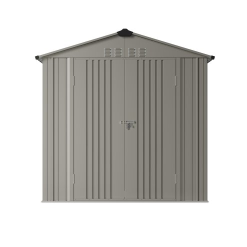 Living and Home 6.56 x4.07FT Grey Aluminium Color Metal Storage Shed, Apex Roof with Lockable Hinged Doors & Vents