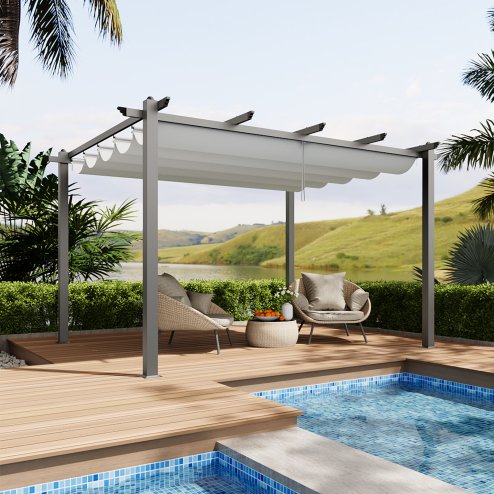Living and Home 13x13ft Aluminium Pergola with Retractable Roof