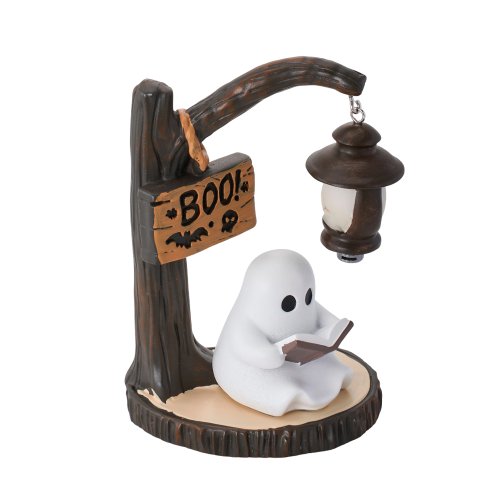 Living and Home Halloween Ghost Reading Book Lamp Figurine