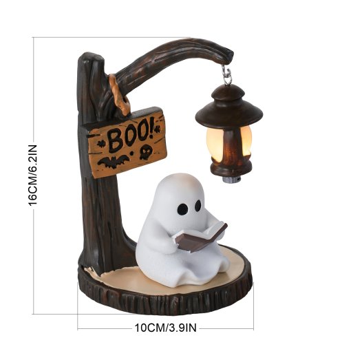 Living and Home Halloween Ghost Reading Book Lamp Figurine