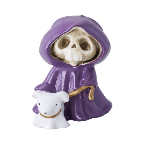 Living and Home Adorable Halloween Skull Grim Reaper Walking Dog Figurine