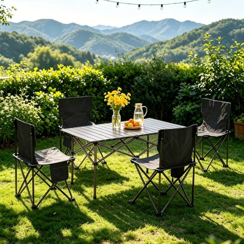 Portable Folding Camping Table with 4 Chairs